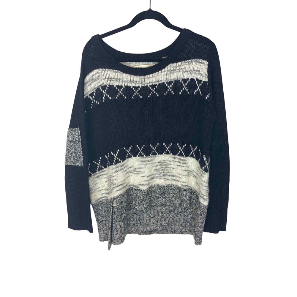 Vintage Havana Striped Preppy Minimalist Comfort Fair Isle Cross Stitch Sweater